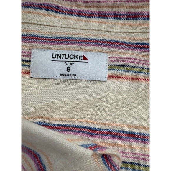 UNTUCKIT Issa Striped Tie-Waist Shirt Top Blouse Short Sleeve Size 8 - Picture 2 of 7